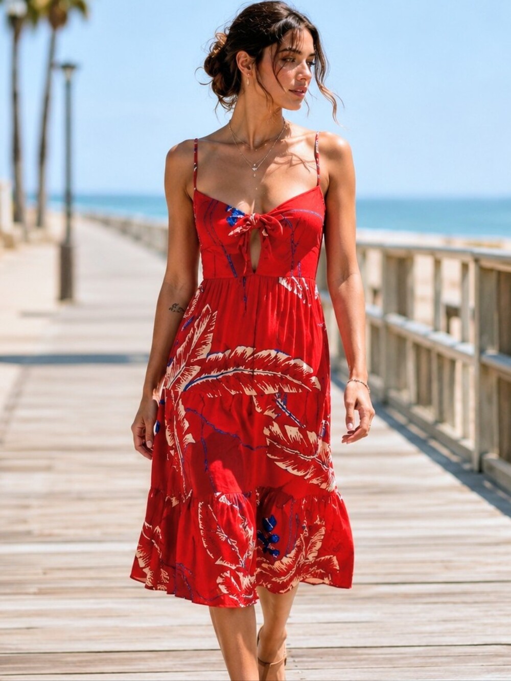 Vintage Pacific Clothing Co. Honolulu Red Tropical Floral Sundress Boho Hawaii S